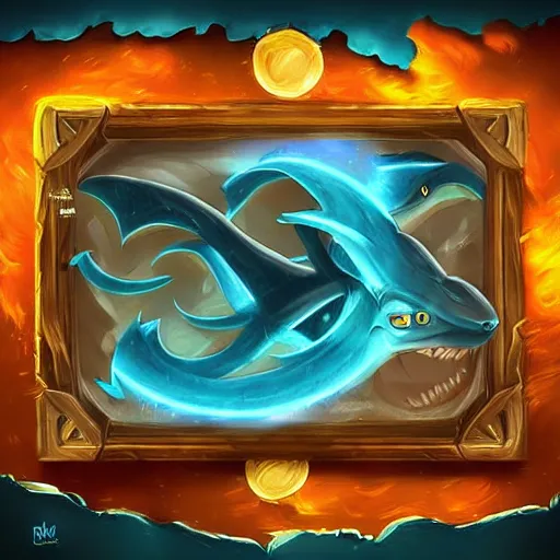 Image similar to 🦈 🐊 🐈 , fantasy digital art, magical background in the style of hearthstone artwork