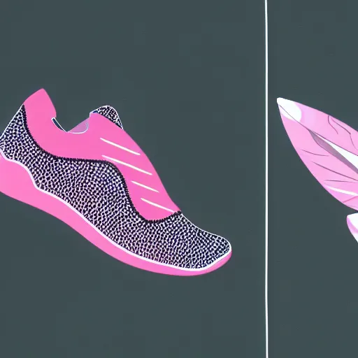 Prompt: A pair of sneakers With an aerodynamic, digital Art, design inspired by In the dragon fruit