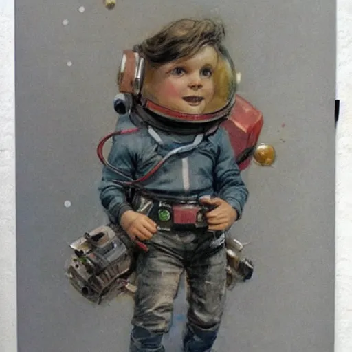 Image similar to (((((portrait of boy dressed as retro space explorer in an actionpose . muted colors.))))) by Jean-Baptiste Monge !!!!!!!!!!!!!!!!!!!!!!!!!!!