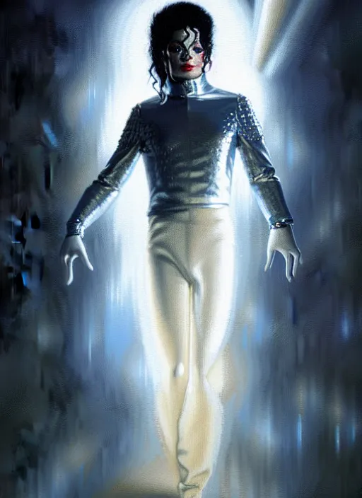 Image similar to masterpiece concept art, michael jackson meets god, by greg rutkowski, 8 k, intricate detail, cinematic lighting