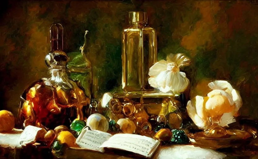 Image similar to Alchemy amazing still life composition. By Konstantin Razumov, chiaroscuro, highly detailded