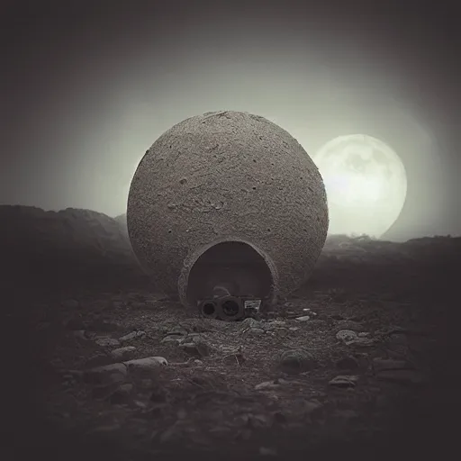 Image similar to dystopian grunge disposable camera photo of the moon landscape by michal karcz | horror | nightmare