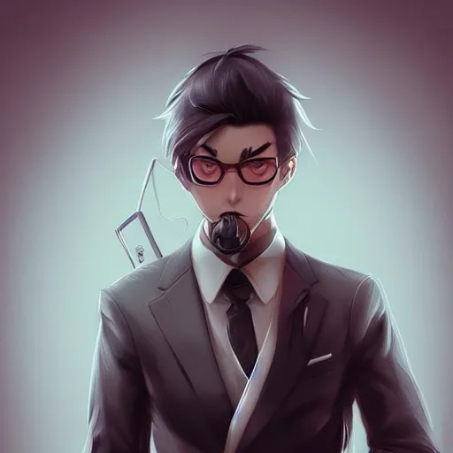 Prompt: wolf in suit, holding brush, anime, artgerm, wlop, artstation, detalied, high quality,