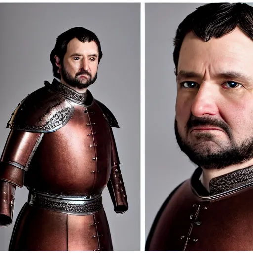 Image similar to richard iv the roman king photo, real human, soft studio lighting, 6 0 mm lens in full armor, pregnancy belly