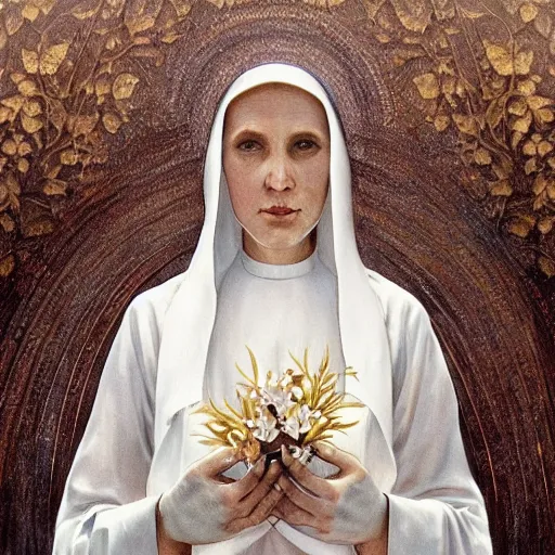 Prompt: nun in full dress, perfectly detailed magnolia flowers!! blessed by nature with ever - increasing physical mental perfection, symmetrical! intricate, sensual features, highly detailed, biblical divine holy perfection!! digital painting, artstation, concept art, smooth, sharp focus, illustration, art by artgerm and greg rutkowski and alphonse mucha