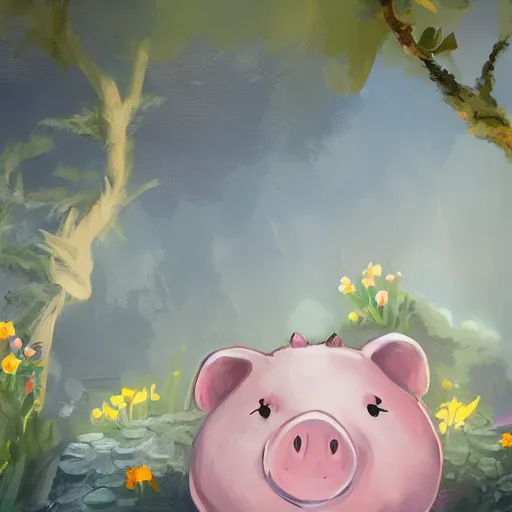 Image similar to cute and adorable little piggy pig doing some gardening wearing a cute hat, highly detailed, digital painting, artstation, concept art, smooth, sharp focus, illustration, art by yee chong and sydney hanson