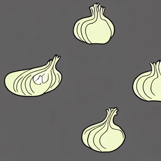 Image similar to a depressed onion cutting itself, in various animation styles