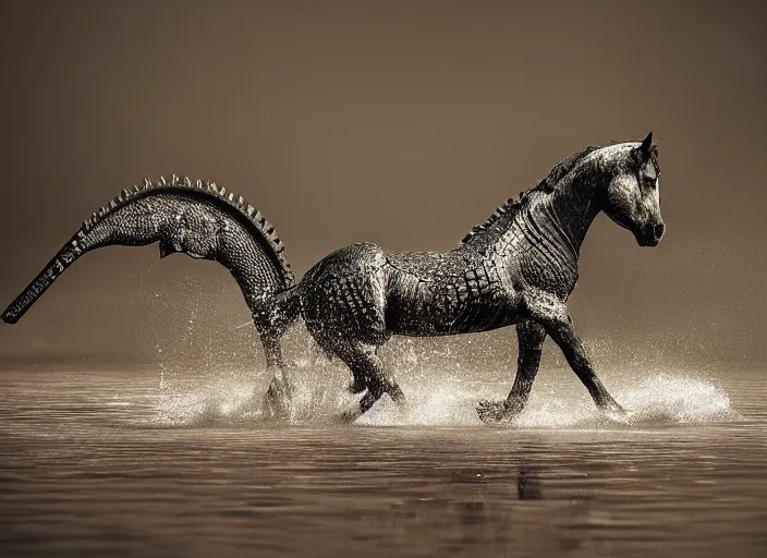 Image similar to horse with crocodile tail, national geographic photography