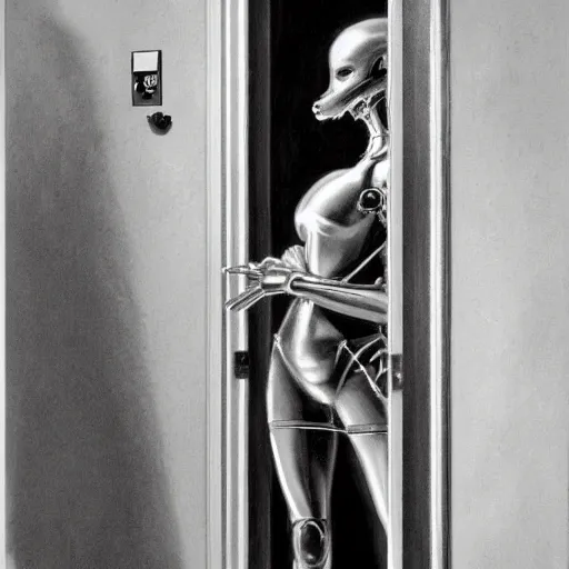 Prompt: stunning gorgeous gynoid in the doorway, photorealistic, highly detailed,