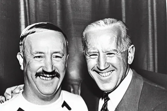 Image similar to “ very very intricate photorealistic photo of hitler and joe biden laughing together, detailed natural lighting, award - winning crisp details ”