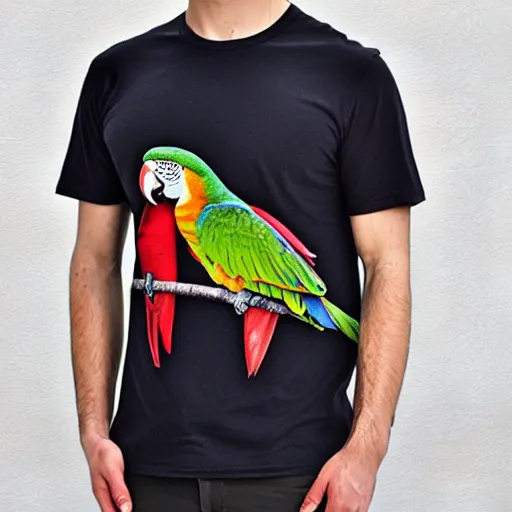 Prompt: parrots graphic tees