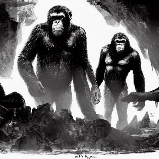 Image similar to planet of the apes meets king kong detailed concept art