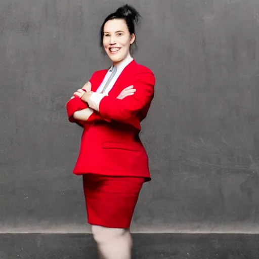 Image similar to a female lawyer in red, black hair in a bun