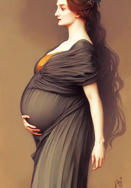 Image similar to tall pregnant sansa, intricate, elegant, highly detailed, digital painting, artstation, concept art, smooth, sharp focus, illustration, art by artgerm and greg rutkowski and alphonse mucha and william - adolphe bouguereau