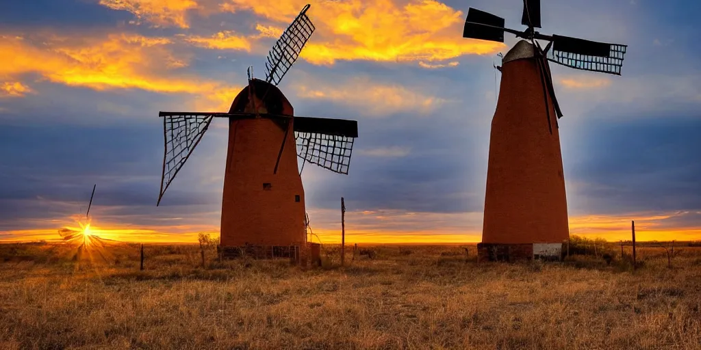 Prompt: photo of a west texas sunset, old windmill, golden hour, high quality, beautiful!!!