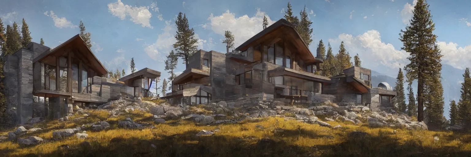 Prompt: a modern home on the side of a mountain in yellowstone national park, 8k, james gurney, greg rutkowski, john howe, artstation