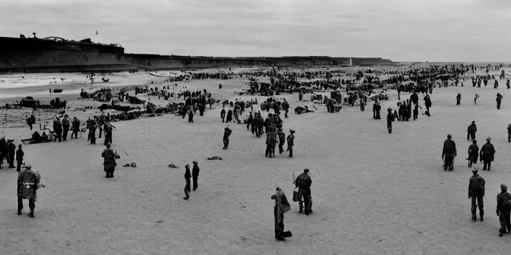 Image similar to WW2 omaha beach in the style of Dim Martin