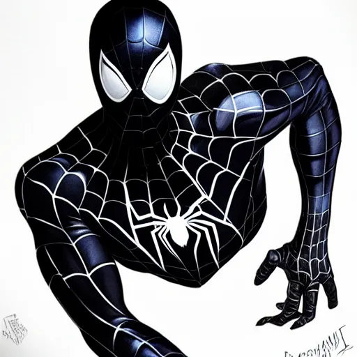 Prompt: symbiote spider - man, drawn by artgerm