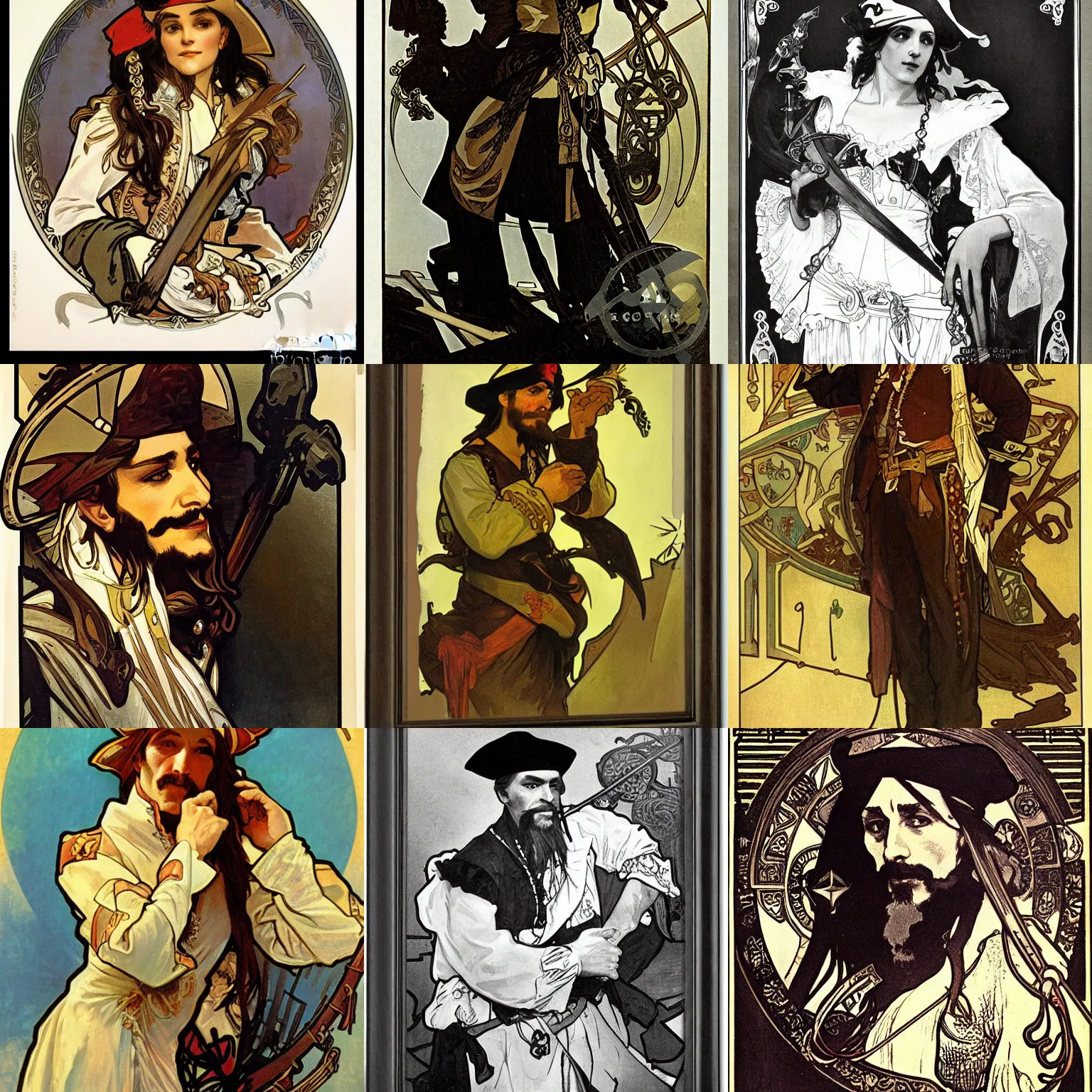 Prompt: pirate captain portrait by alphonse mucha