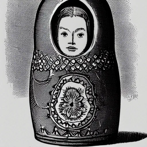 Image similar to a matryoshka doll, drawn by john tenniel