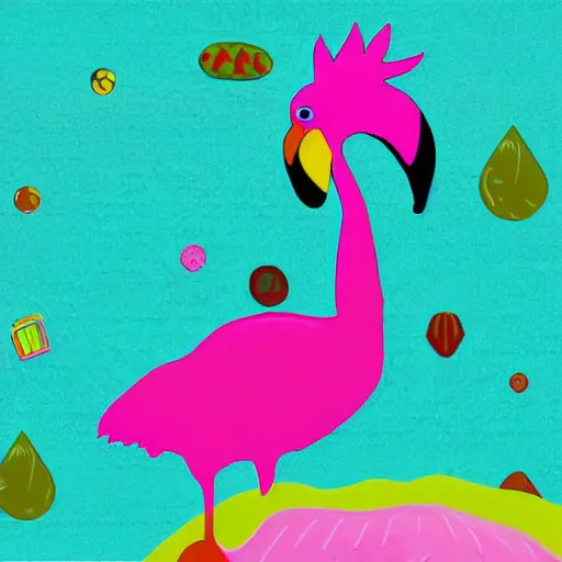 Image similar to chicken swimming with a pink flamingo floatie around it digital art