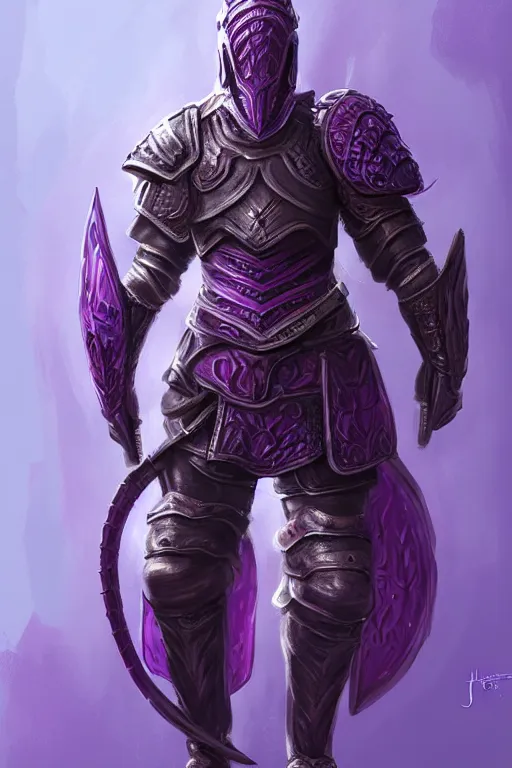 Image similar to male fighter wearing a full plate armor, a giant purple worm is visible in the back, fantasy, intricate, elegant, highly detailed, digital painting, artstation, concept art, smooth, sharp focus, illustration, art by Jovan Delic