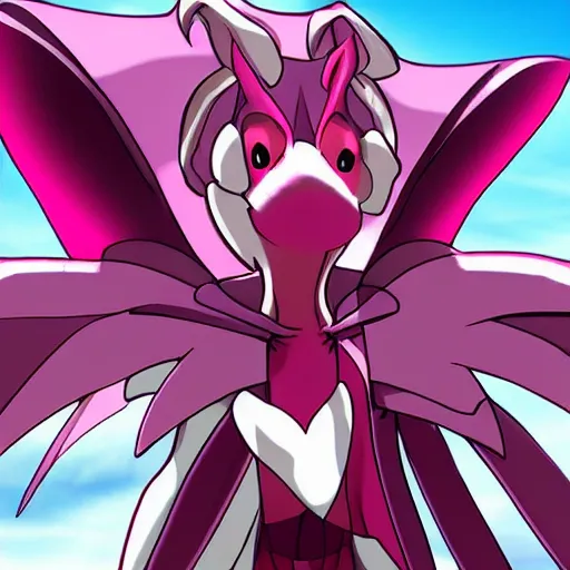 Image similar to ( ( ( anthropomorphic pink armadillo with wings ) ) ), anime character