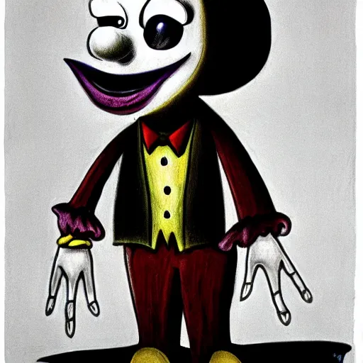 Image similar to drawing of a clown by tim burton