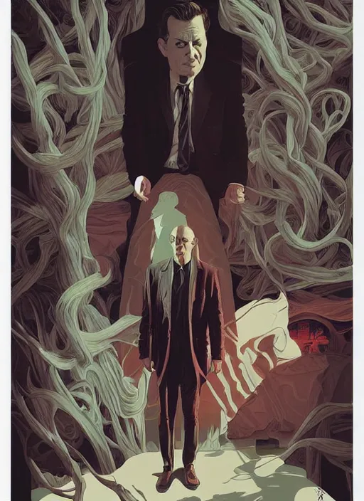 Prompt: poster artwork by Michael Whelan and Tomer Hanuka, Karol Bak of portrait of Kyle MacLaughlin Cooper thumbs up, from scene from Twin Peaks, clean
