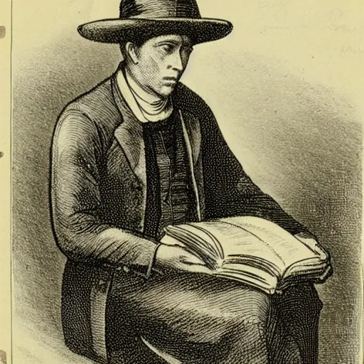 Image similar to joseph smith with his face in a hat reading book of mormon through the urum and thummum