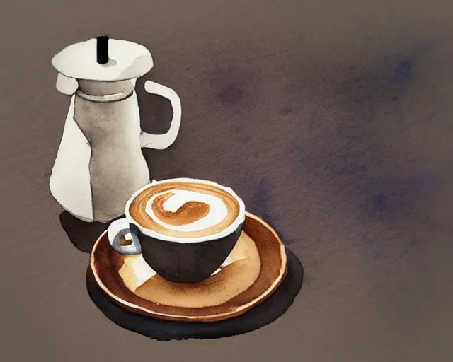 Image similar to a coffee shop smooth light color watercolor pen by dziuba evgeniya trending on artstation