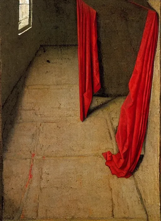 Image similar to red cloth of the floor, medieval painting by jan van eyck, johannes vermeer, florence