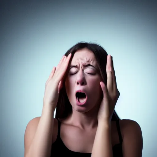 Image similar to first - person photograph of a panicking woman, white space, 4 k, professional photography