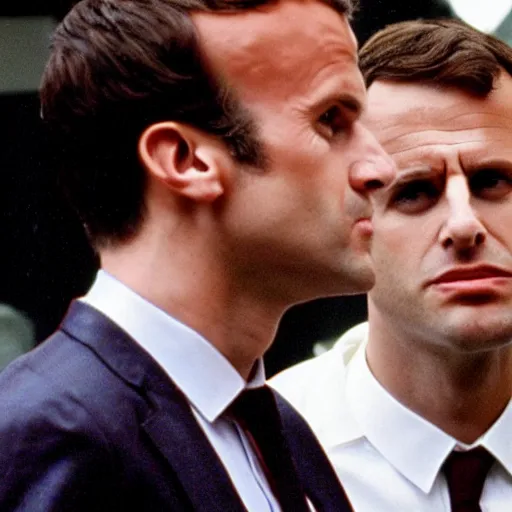 Image similar to Emmanuel Macron buzzing in American Psycho (1999)