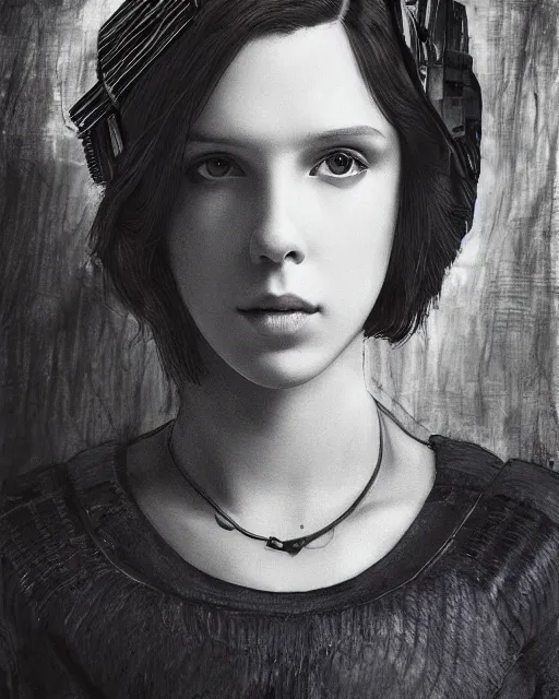 Image similar to cyberpunk millie bobby brown by leonardo da vinci