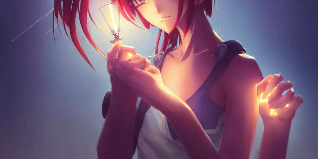 Prompt: a single beautiful anime girl holding a light source inside her hand, she wears samurai armor, expert high detail concept art, character design, perfect proportions defined face, vivid colors, photorealistic shaded lighting poster ilya kuvshinov, katsuhiro, makoto shinkai, wlop, loish and clamp style, trending on artstation, best selling artist