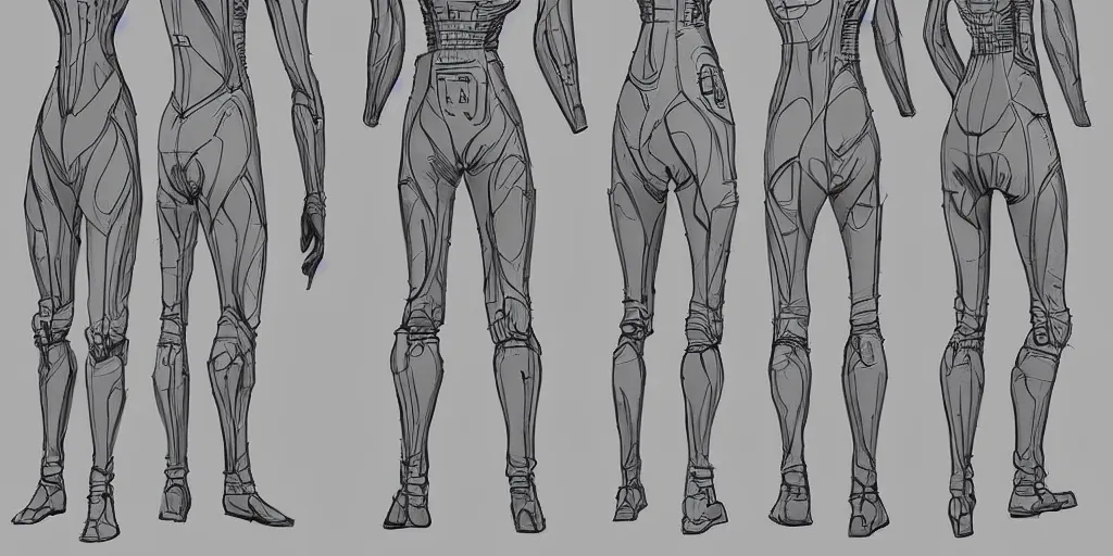 Prompt: male, space suit, character sheet, concept art, very stylized, large shoulders, short torso, long thin legs, cartoon proportions, tiny feet, concept design, by jean giraud