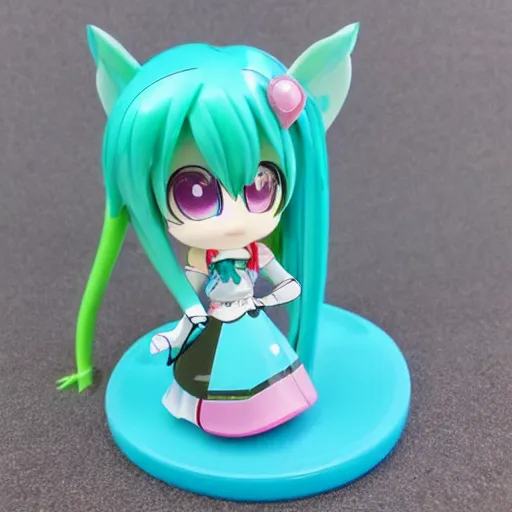 Prompt: A happy meal toy of Hatsune Miku, vibrant, cute, chibi, highly detailed, mint condition, painting