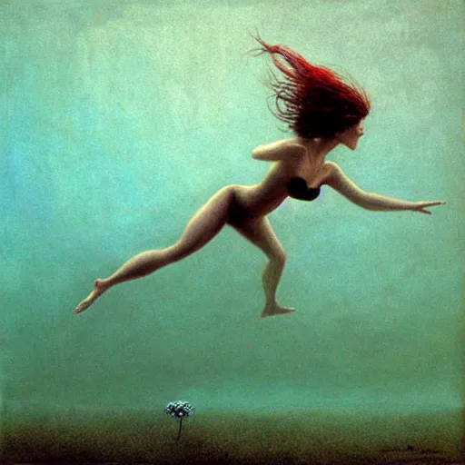 Prompt: alyson hannigan swimming underwater by beksinski