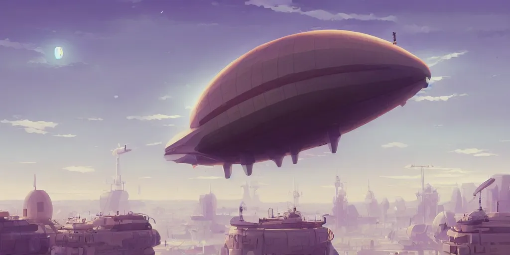 Prompt: gigantic airship floating over a modern city in summer, science - fiction, goro fujita, artstation