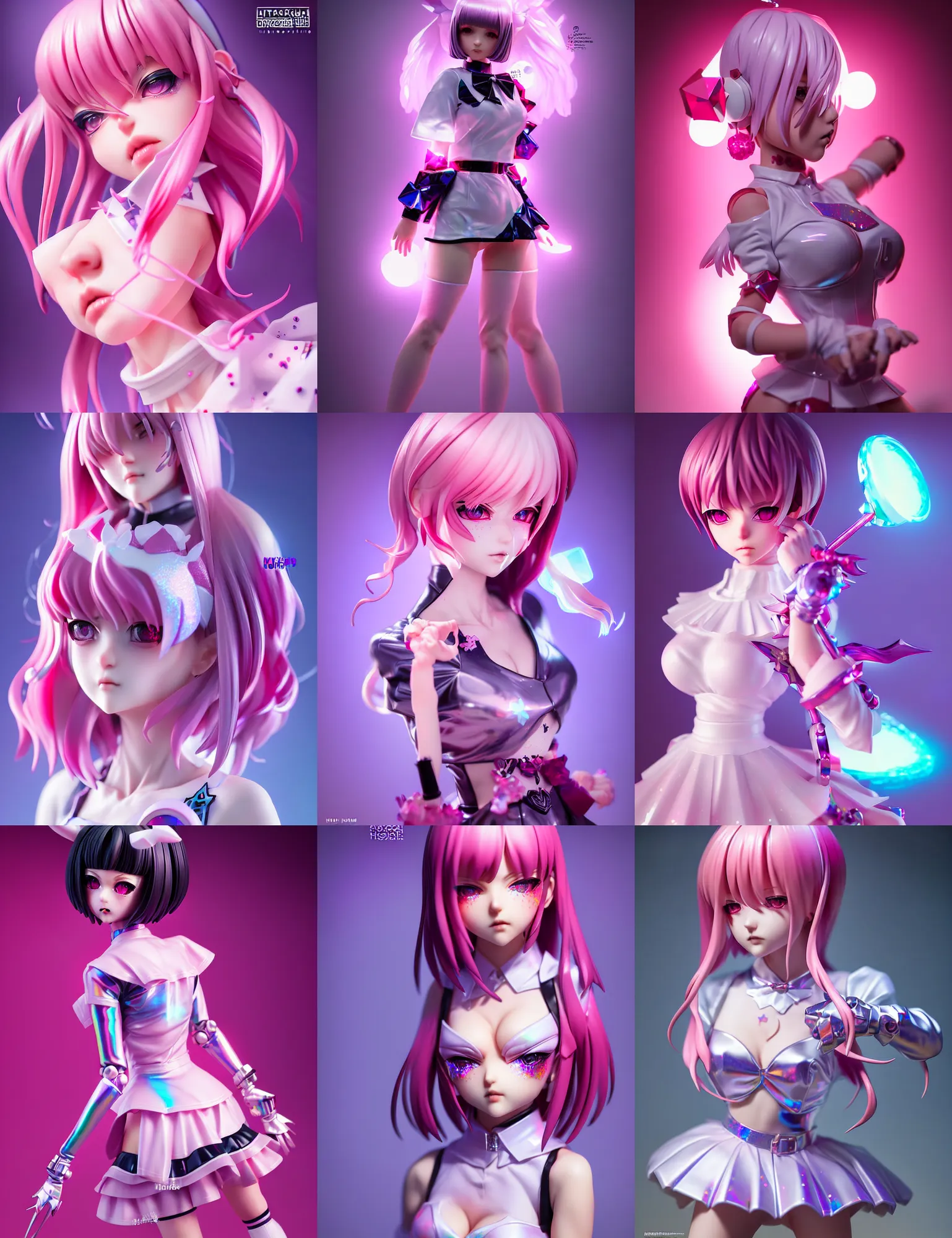 Prompt: ilya kuvshinov, artgerm isolated harajuku magical girl vinyl figure, artisan designer figure photography, glitter accents on figure, holographic undertones, expert human proportions, high detail, ethereal lighting, rim light, expert light effects on figure, sharp focus, dramatic composition and glowing effects unreal engine, octane, editorial awarded best character design