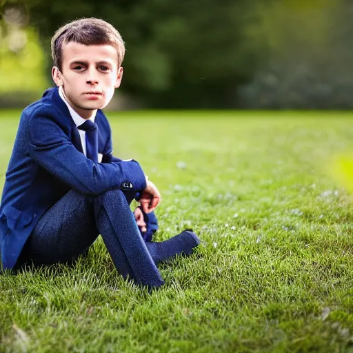 Prompt: the 10 years old grandson of Emmanuel Macron, 50mm photography, high quality, 4K