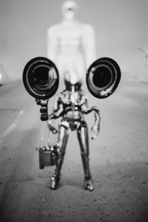 Prompt: analog medium format film blurry street night flash photography close up the alien extraterrestrial portrait in roswell, 6 0 s hasselblad film street photography, featured on unsplash, vintage expired colour film photograph