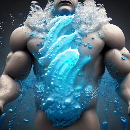 Prompt: a masculine and ripped water elemental, digital art, 3D render, cycles, raytracing, trending on turbosquid