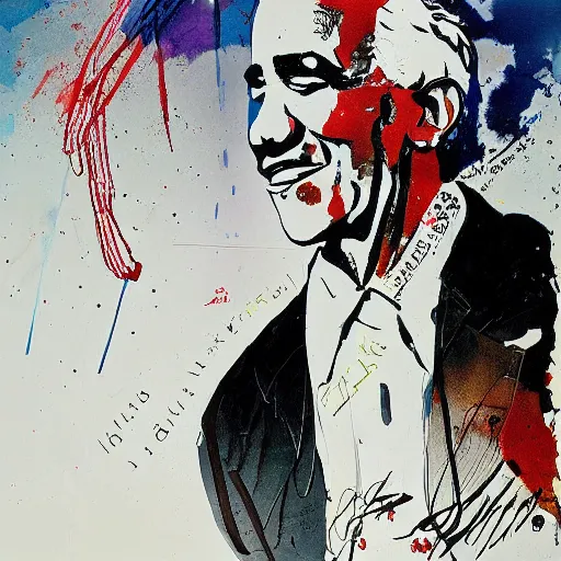 Image similar to presidential portrait of Barack Obama painted by Ralph Steadman