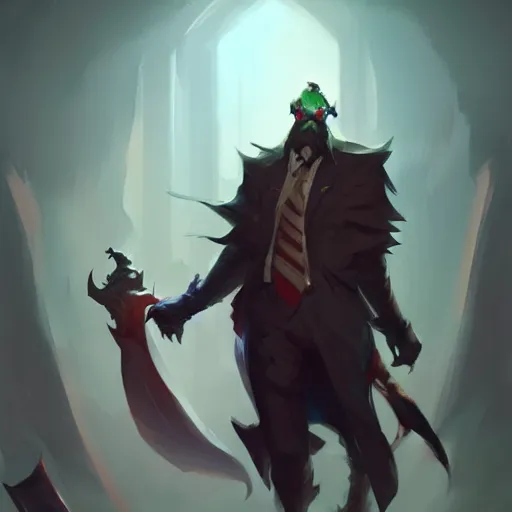 Image similar to concept art of league of legends gentleman from hell, greg rutkowski, trending on artstation, ambient lighting