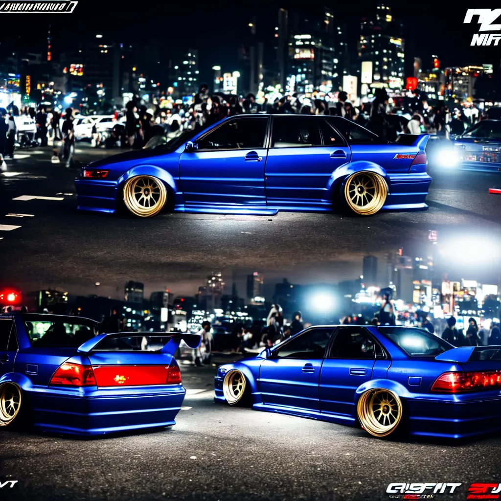 Image similar to a car JZX100 twin turbo drift at illegal car meet, Shibuya prefecture, city midnight mist lights, cinematic lighting, photorealistic, highly detailed wheels, high detail