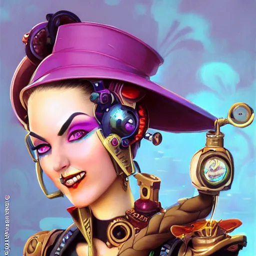 Prompt: lofi steampunk jinx from league of legends, Pixar style, by Tristan Eaton Stanley Artgerm and Tom Bagshaw.