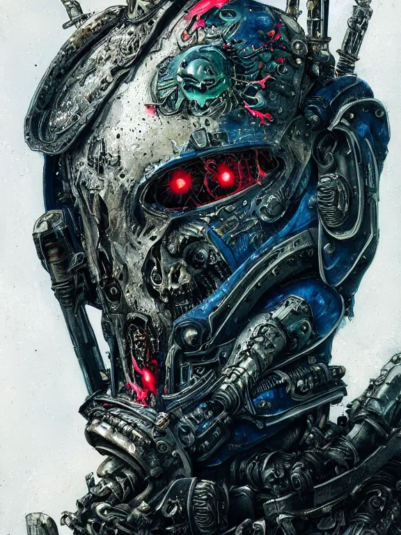 Prompt: art portrait of an undead space marine royalty, intricate detailed armour ,8k,by tristan eaton,Stanley Artgermm,Tom Bagshaw,Greg Rutkowski,Carne Griffiths, Ayami Kojima, Beksinski, Giger,trending on DeviantArt,face enhance,hyper detailed,minimalist,cybernetic, android, blade runner,full of colour,