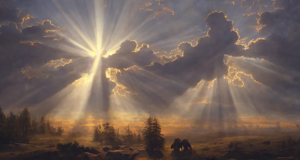 Image similar to heaven!! angels!! god rays, by eugene von guerard, ivan shishkin, dramatic lighting, concept art, trending on artstation, 8 k